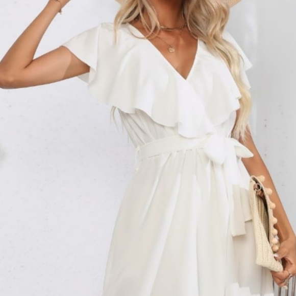 Chic Cascade Tied Midi Dress - White - Picture 5 of 16